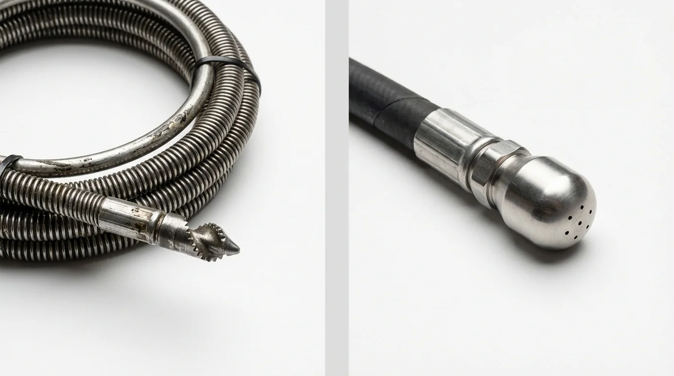 Drain snake cable and hydro jetting nozzle used for drain cleaning in Lugoff, SC