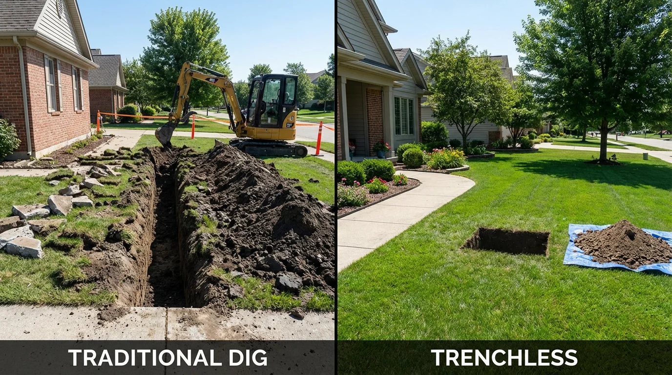 Trenchless sewer repair with minimal yard damage versus traditional excavation in Lugoff, SC
